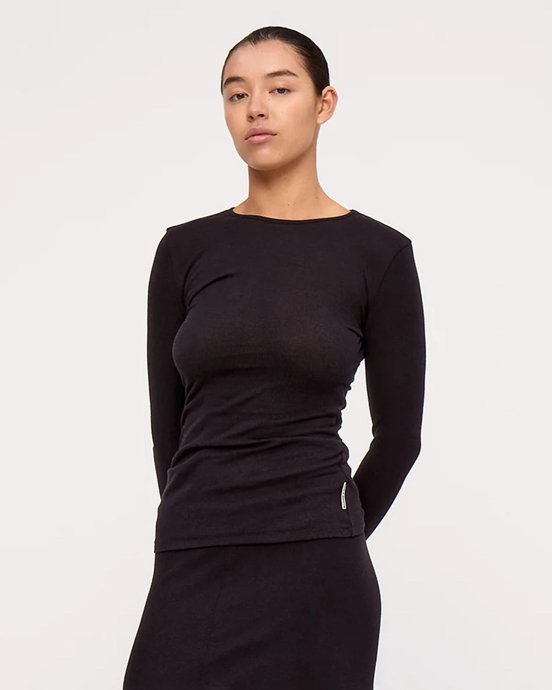 Black Rib Hemp Jersey Long Sleeve Top - Black by Zulu and Zephyr