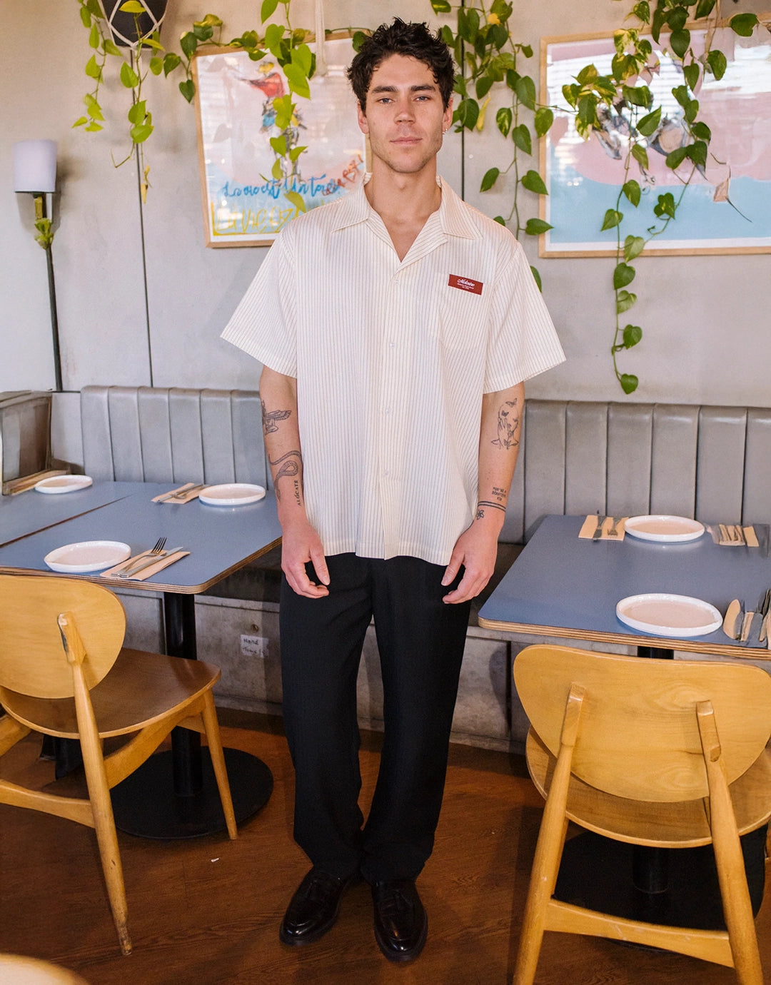 Pinstripe Off White Short Sleeve Shirt
