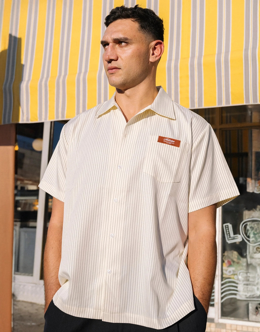 Pinstripe Off White Short Sleeve Shirt