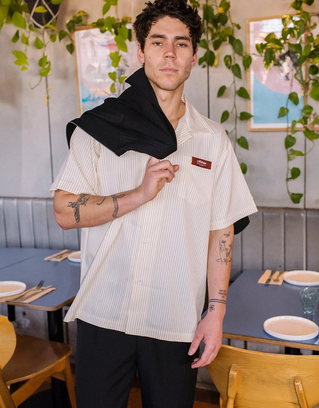 Pinstripe Off White Short Sleeve Shirt