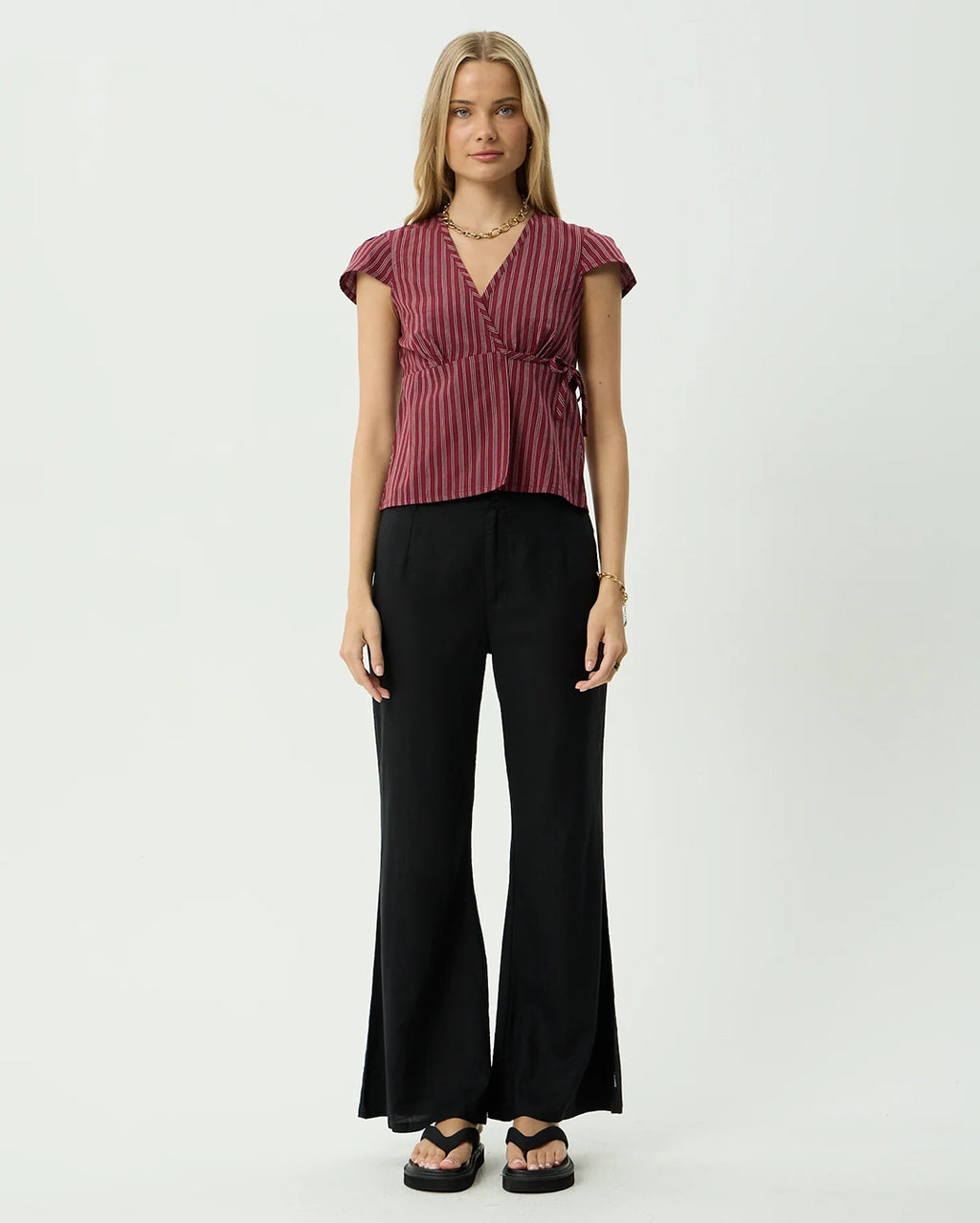 Ledger - Wrap Top - Burgundy Stripe by Afends - view 2