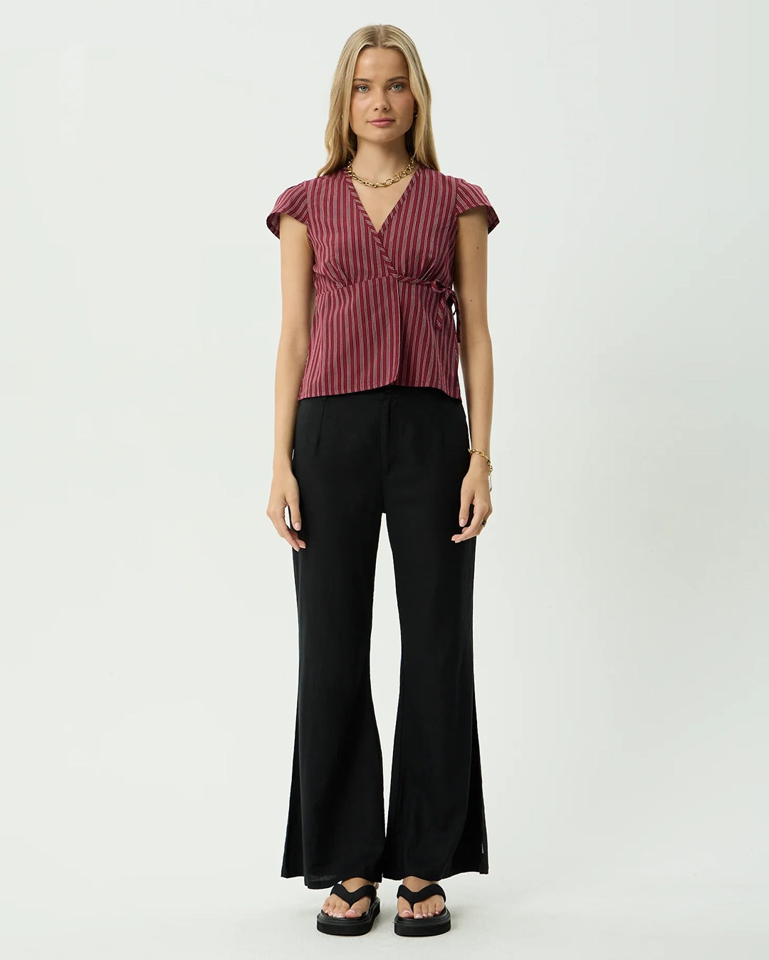 Ledger - Wrap Top - Burgundy Stripe by Afends - view 2