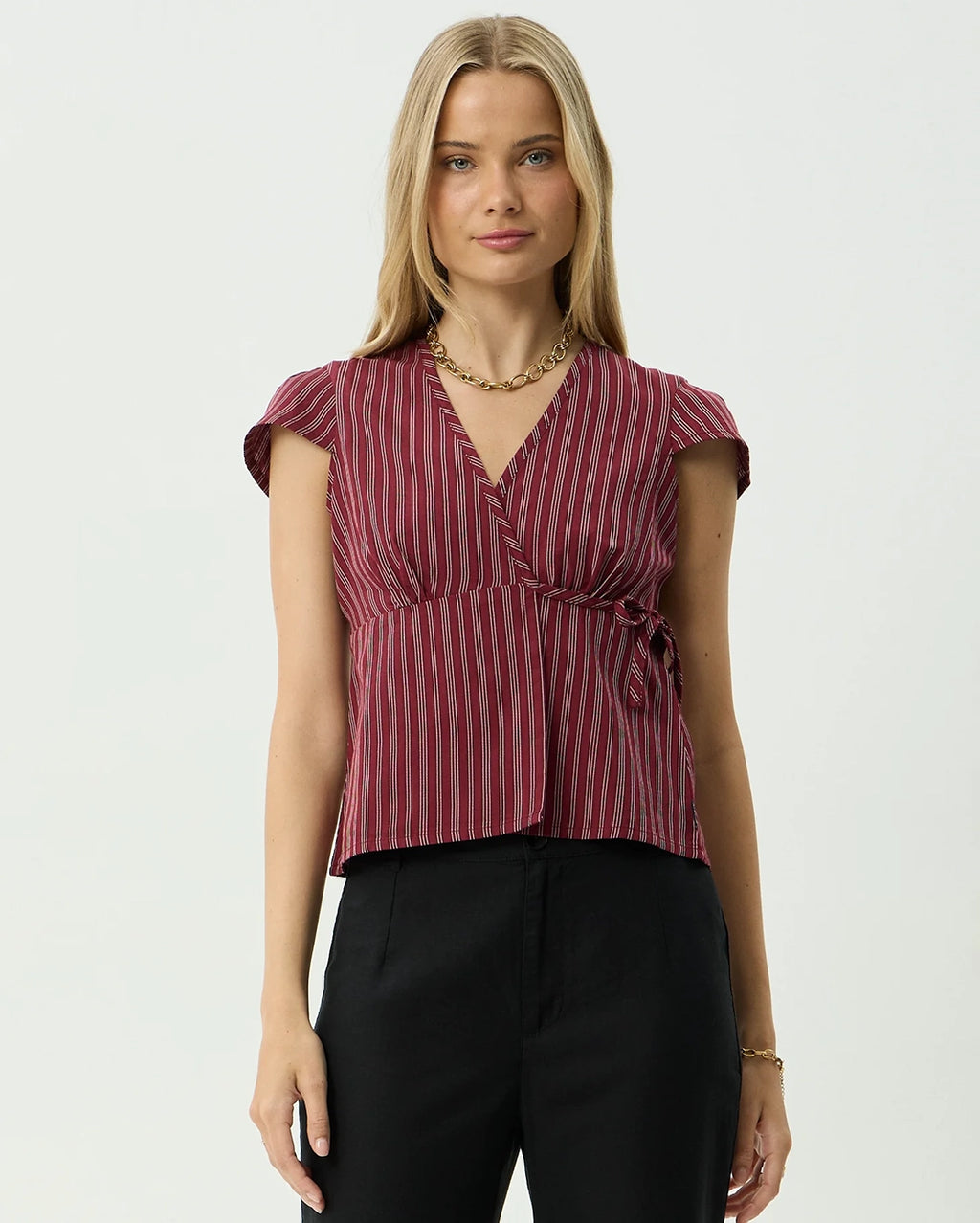 Ledger - Wrap Top - Burgundy Stripe by Afends - view 3