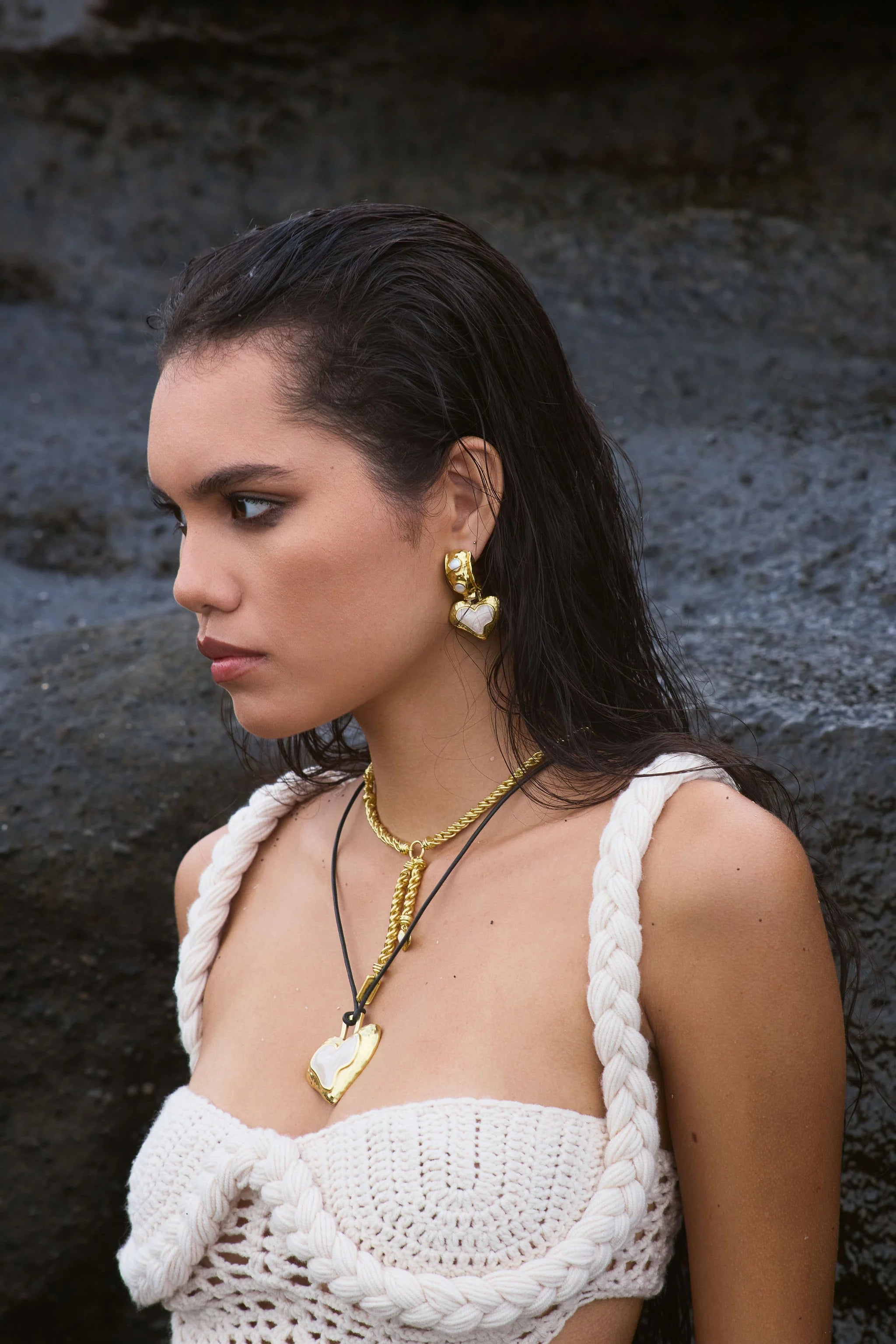 Elena Earrings - Gold Pearl