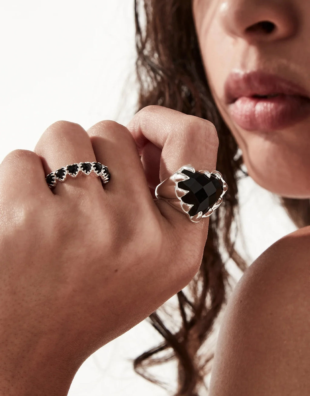 Love Claw Eternity Ring - Stirling Silver / Onyx