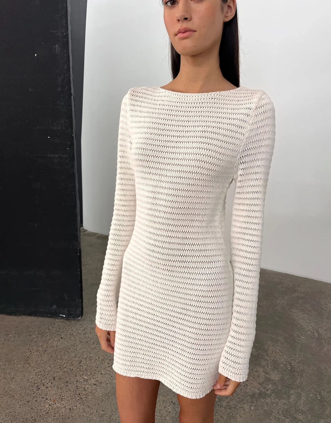 Crochet Knit Mini Dress - White