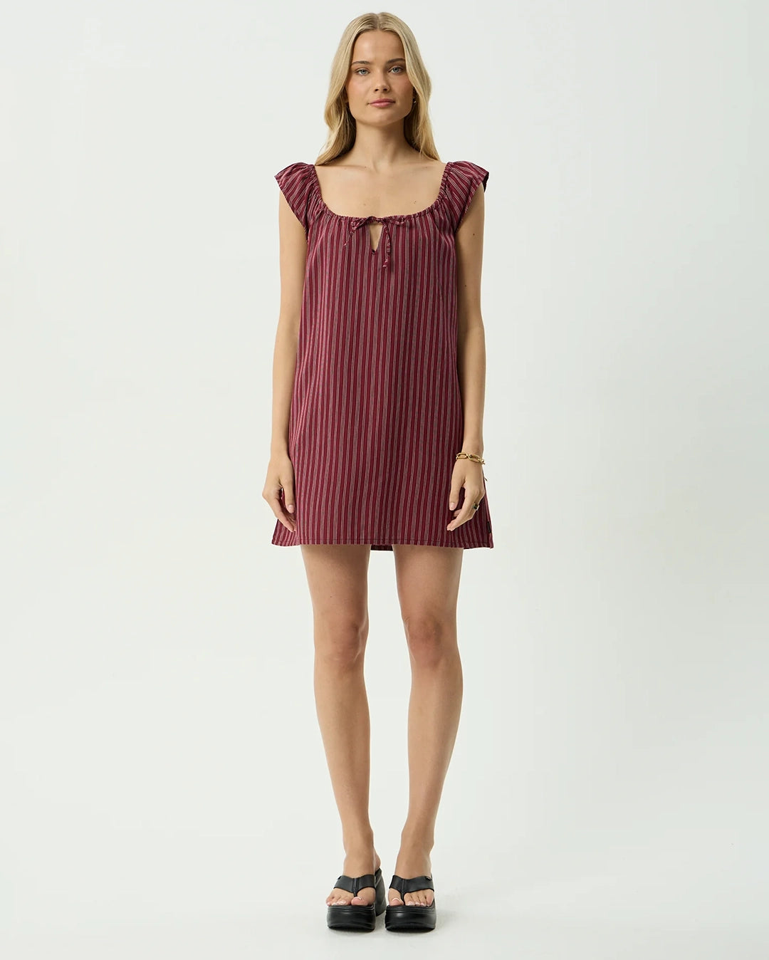 Ledger - Mini Dress - Burgundy Stripe by Afends - view 2