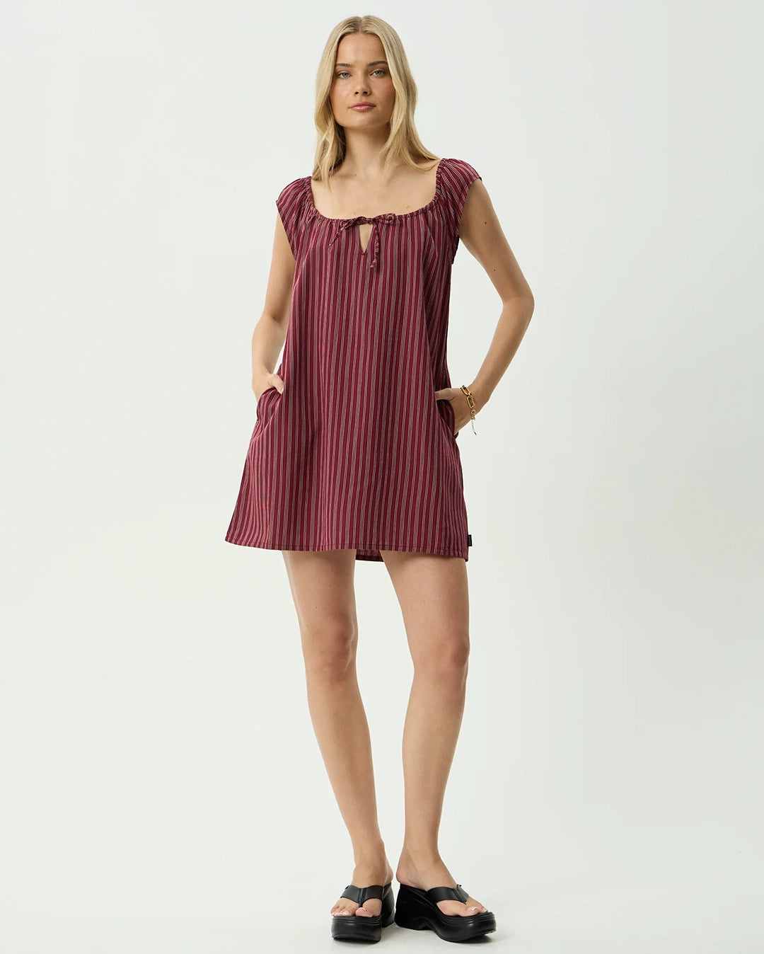 Ledger - Mini Dress - Burgundy Stripe by Afends