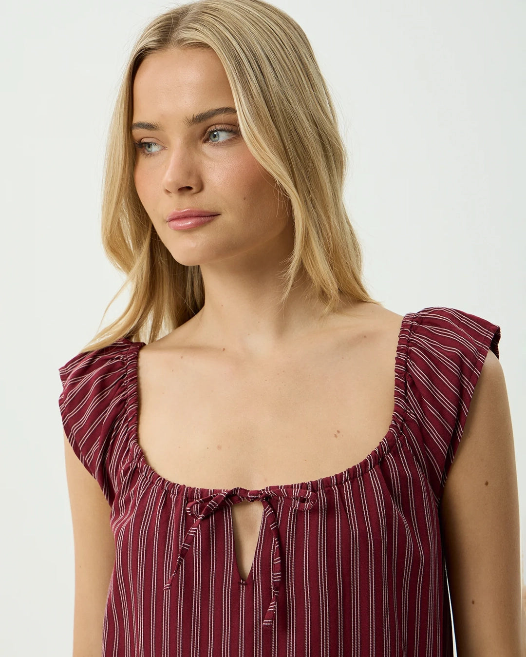 Ledger - Mini Dress - Burgundy Stripe by Afends - view 6