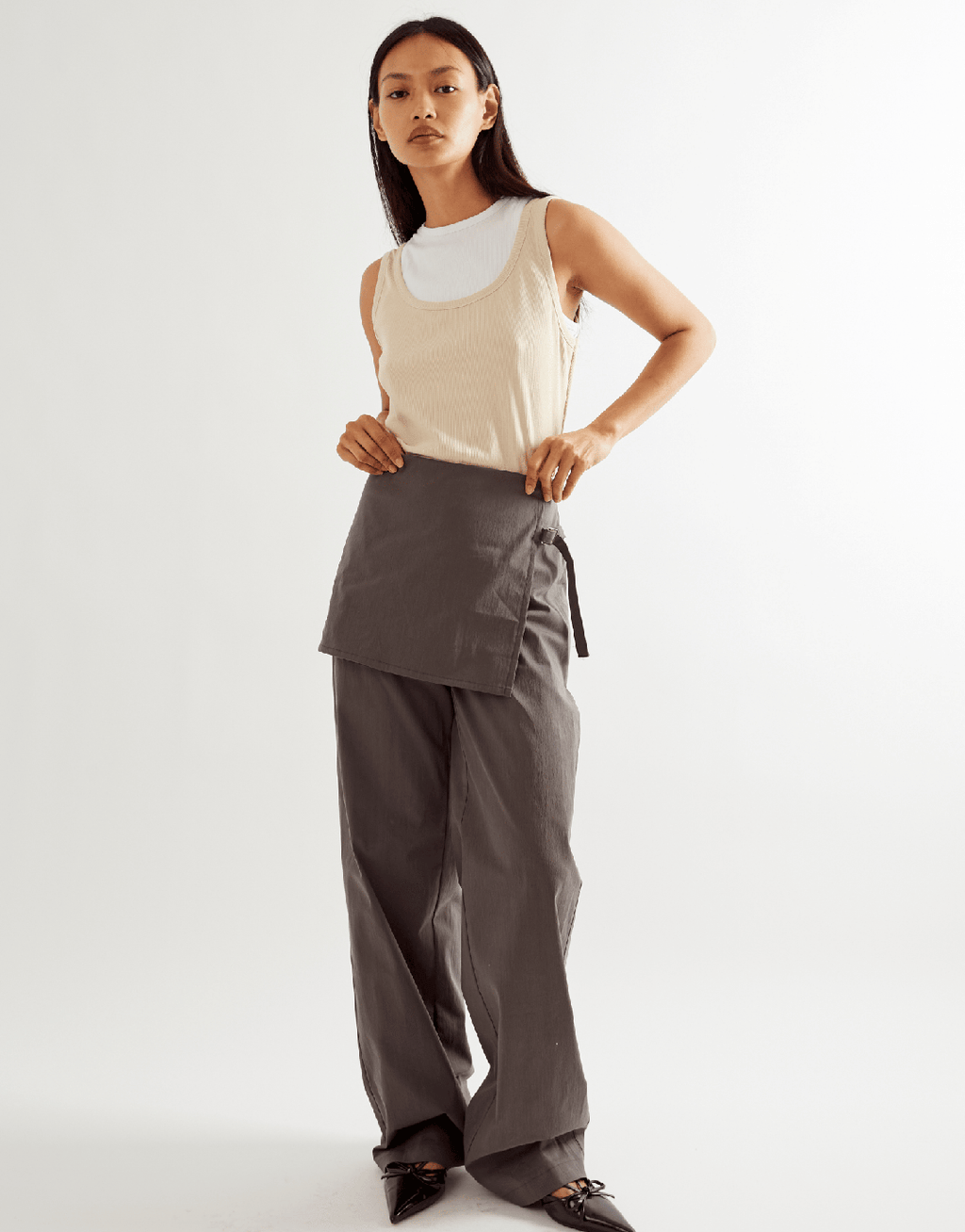 Millie Double Layer Tank - Sand/White