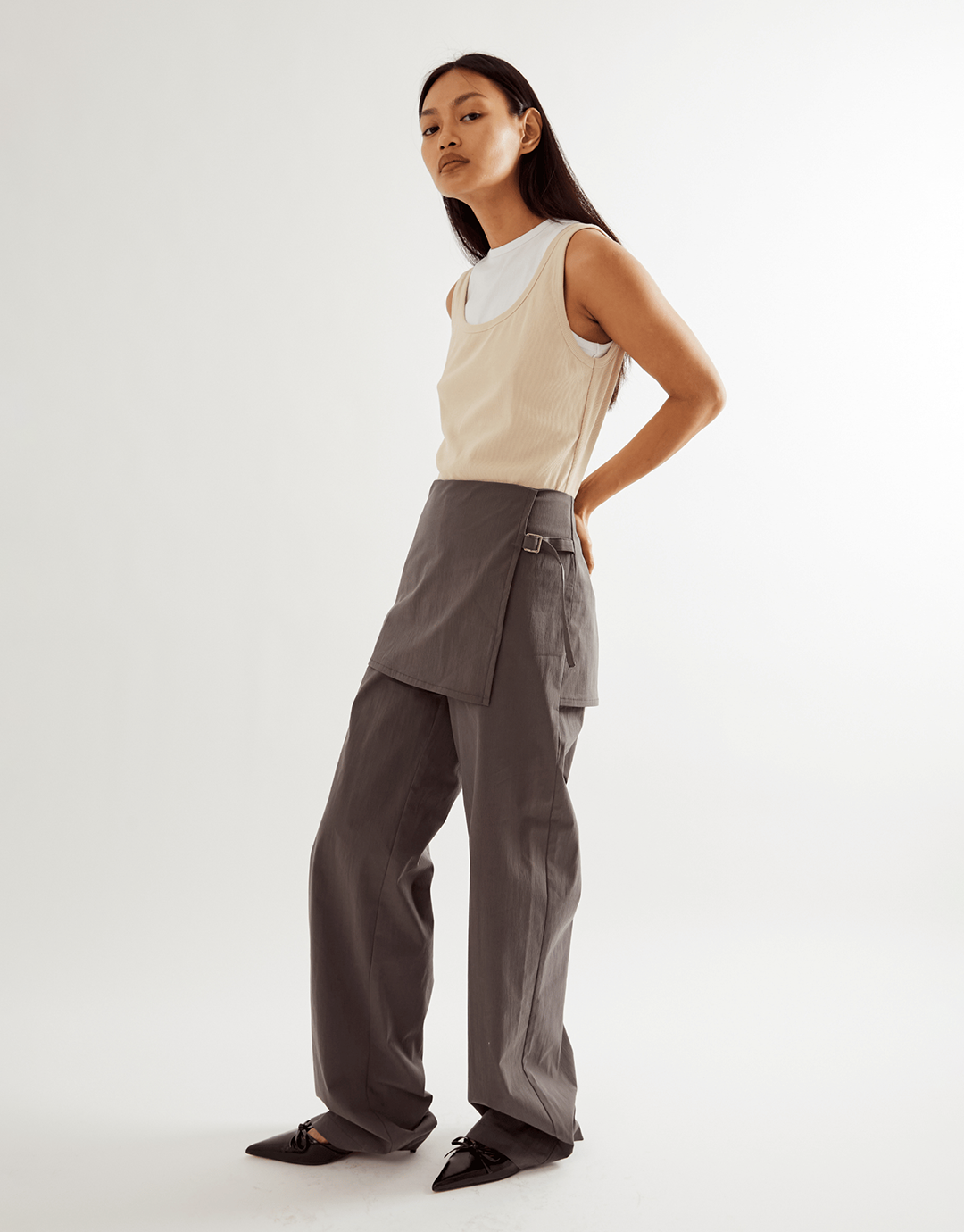 Millie Double Layer Tank - Sand/White