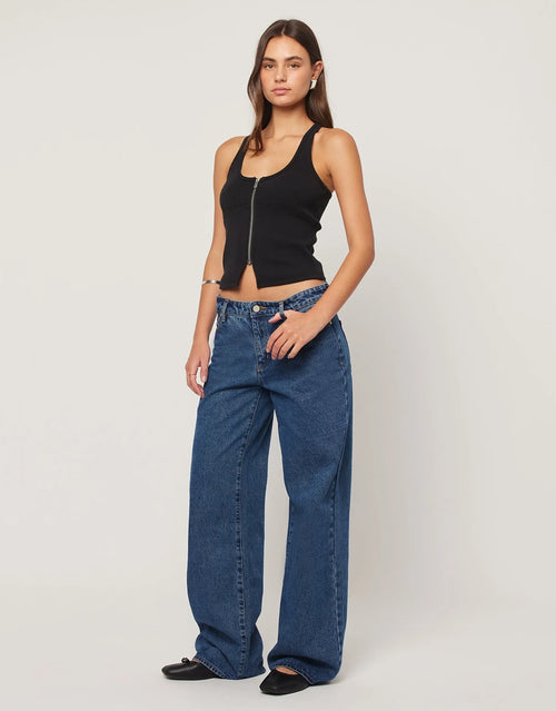 99 Bella Low Baggy Jeans - Mid Blue by Abrand - view 2