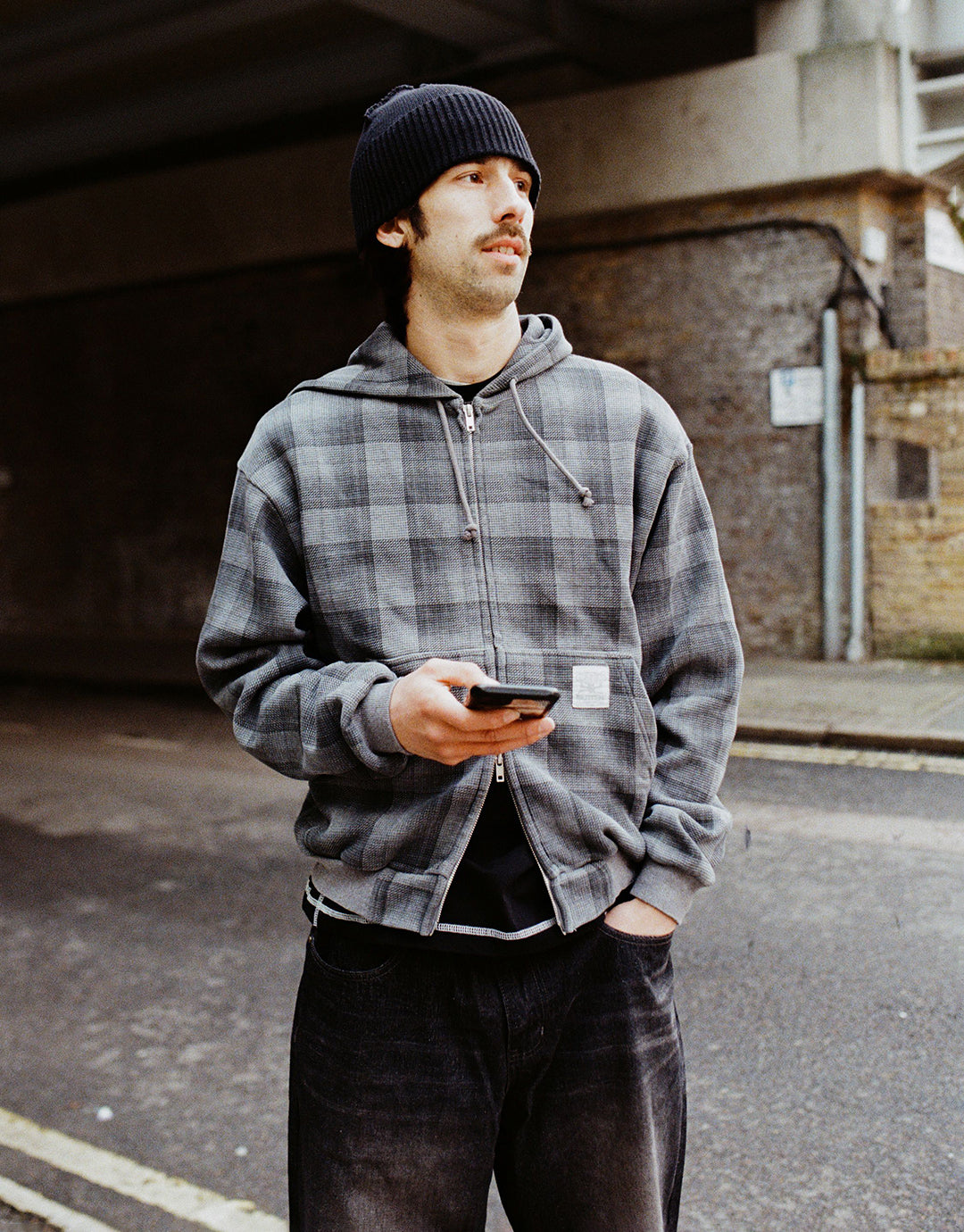 Waffle Zip-Through Hoodie - Grey Plaid by Butter Goods