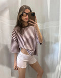 Bloom Short Sleeve Top - Chocolate Blush Stripe by Lioness