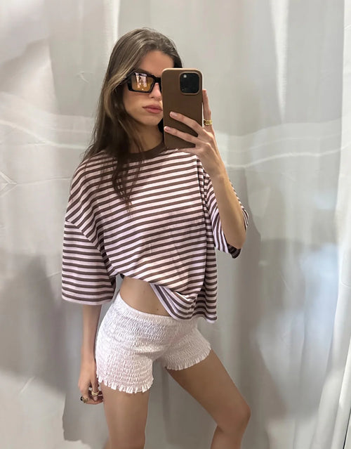 Bloom Short Sleeve Top - Chocolate Blush Stripe by Lioness