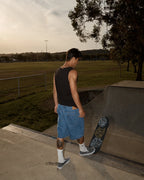 Lil C 22" Baggy Denim Shorts - Worn Blue by Afends - view 2