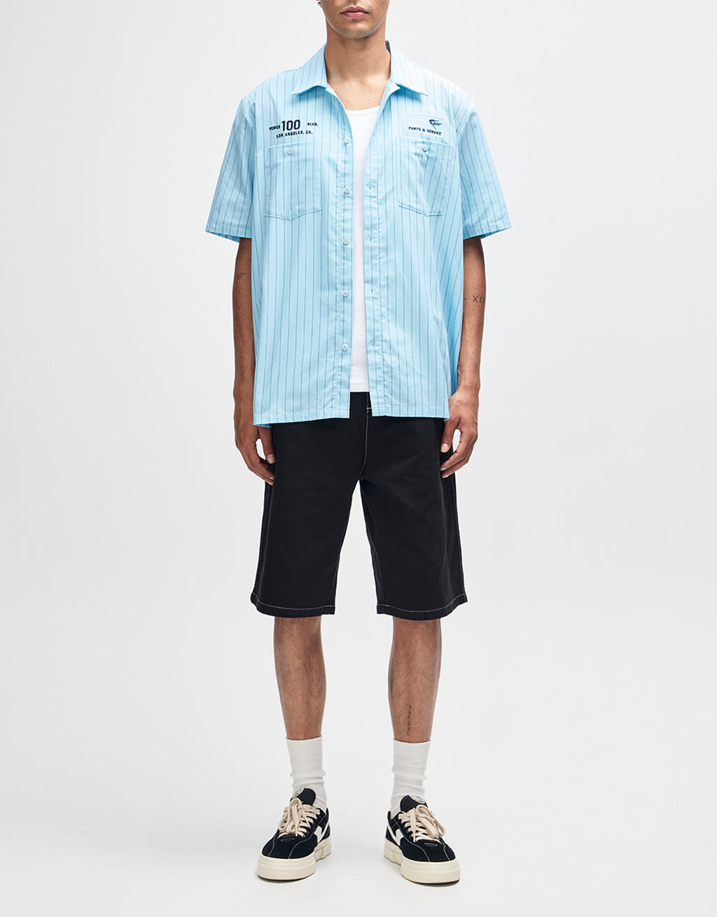 Forecourt Stripe Shirt - Sky Blue by Deus Ex Machina - view 4