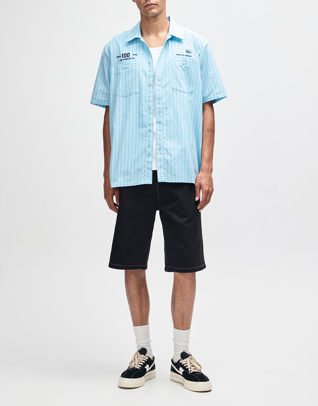 Forecourt Stripe Shirt - Sky Blue by Deus Ex Machina - view 6