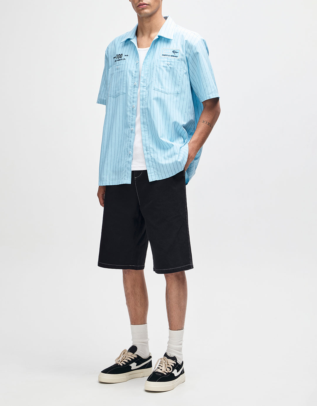 Forecourt Stripe Shirt - Sky Blue by Deus Ex Machina - view 3