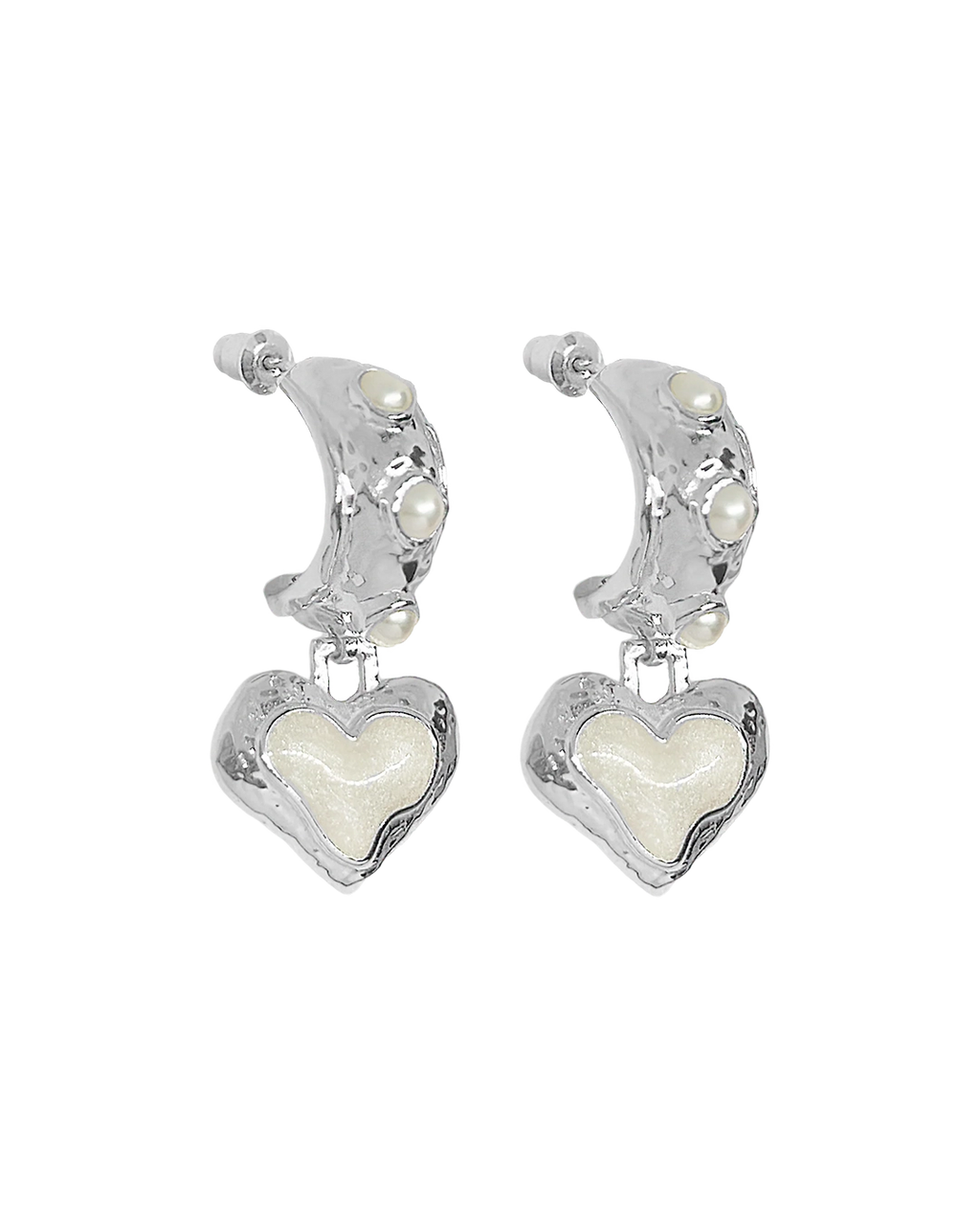 Elena Earrings - Silver Pearl