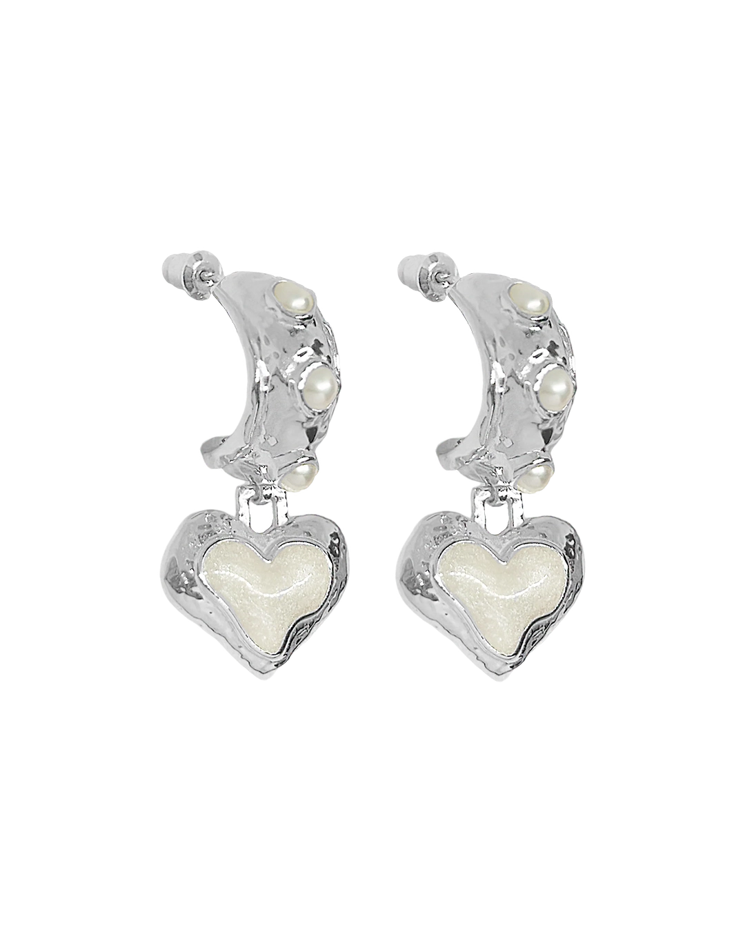 Elena Earrings - Silver Pearl