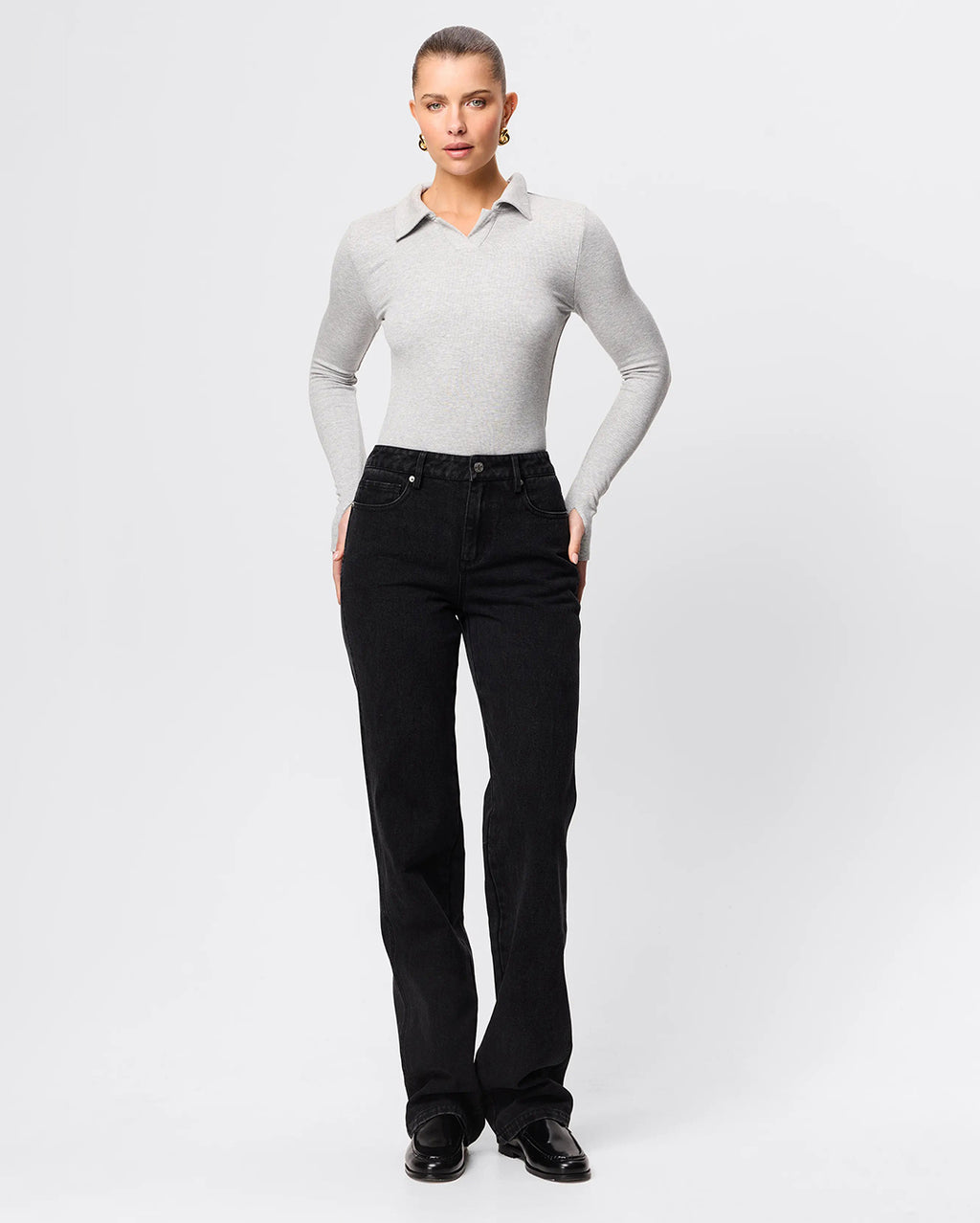 Florence Polo Top - Grey Marle