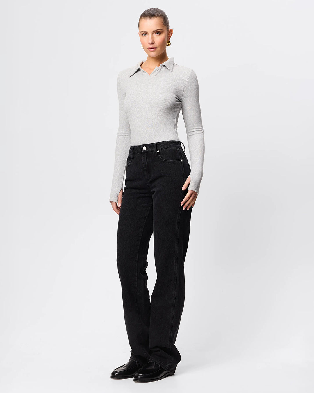 Florence Polo Top - Grey Marle