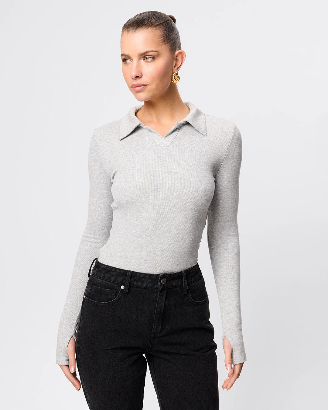 Florence Polo Top - Grey Marle
