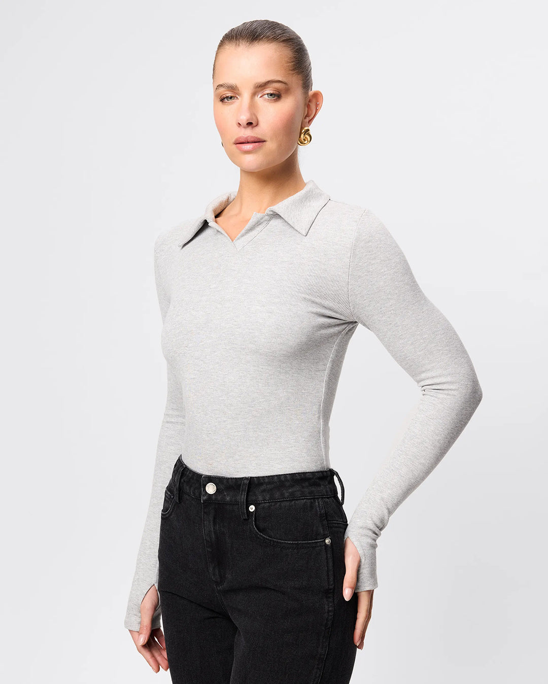Florence Polo Top - Grey Marle