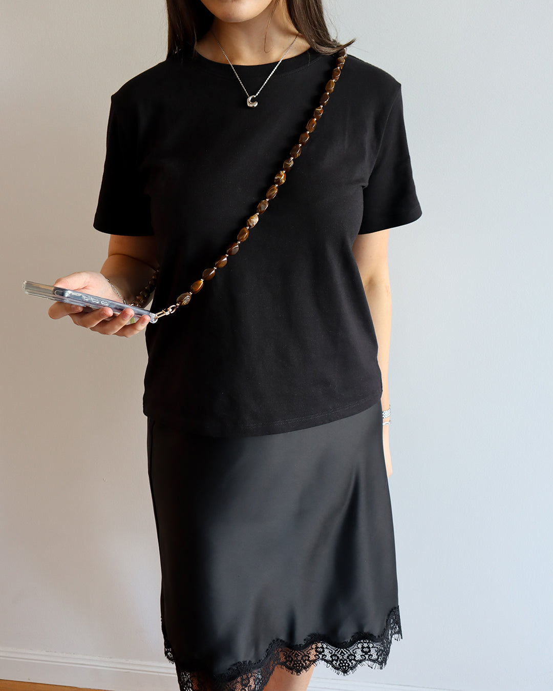 Brown Stone Cross Body Chain - Brown