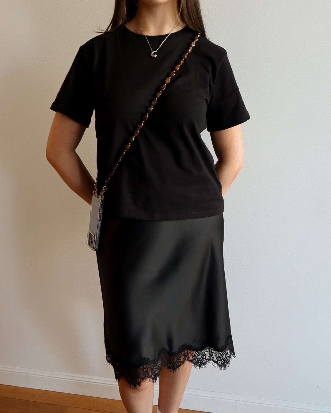 Brown Stone Cross Body Chain - Brown