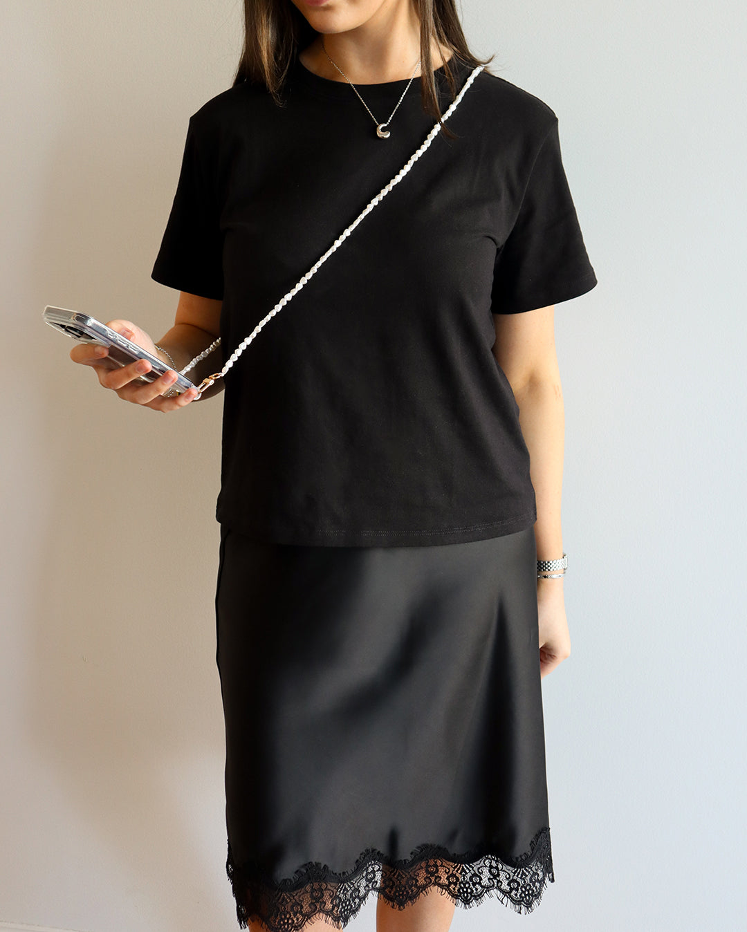 White Pearl Cross Body Chain - White