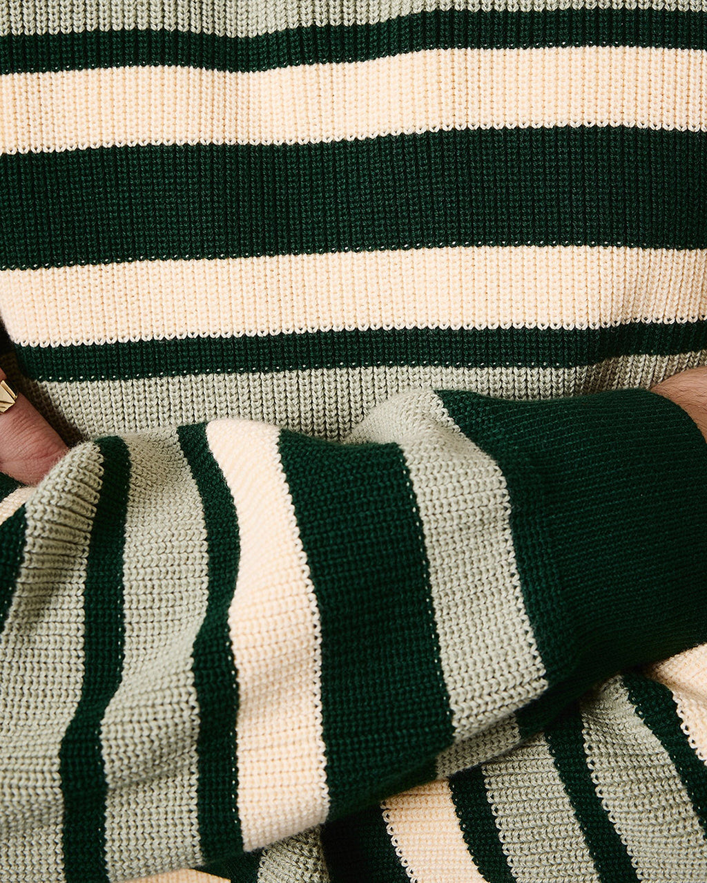 Striped Organic Knit Sweater - Dark Jade by Pass-Port - view 3
