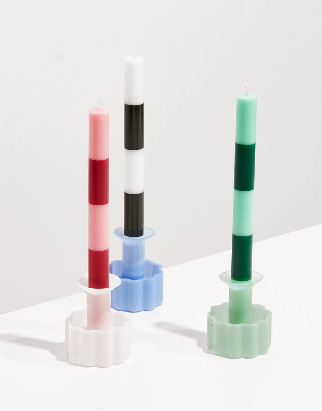 Striped Candles - 4 Pack - Jade & Green