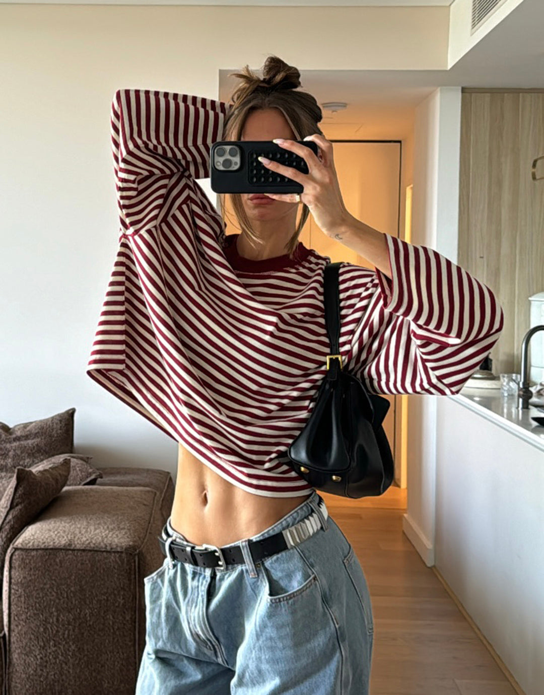 Bloom Long Sleeve Top - Wine Stripe