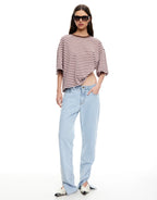 Bloom Short Sleeve Top - Chocolate Blush Stripe by Lioness - view 4