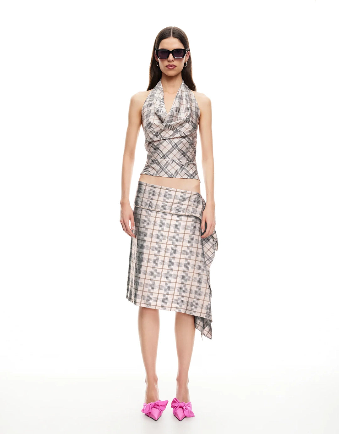 Heritage Halter Top - Beige Plaid