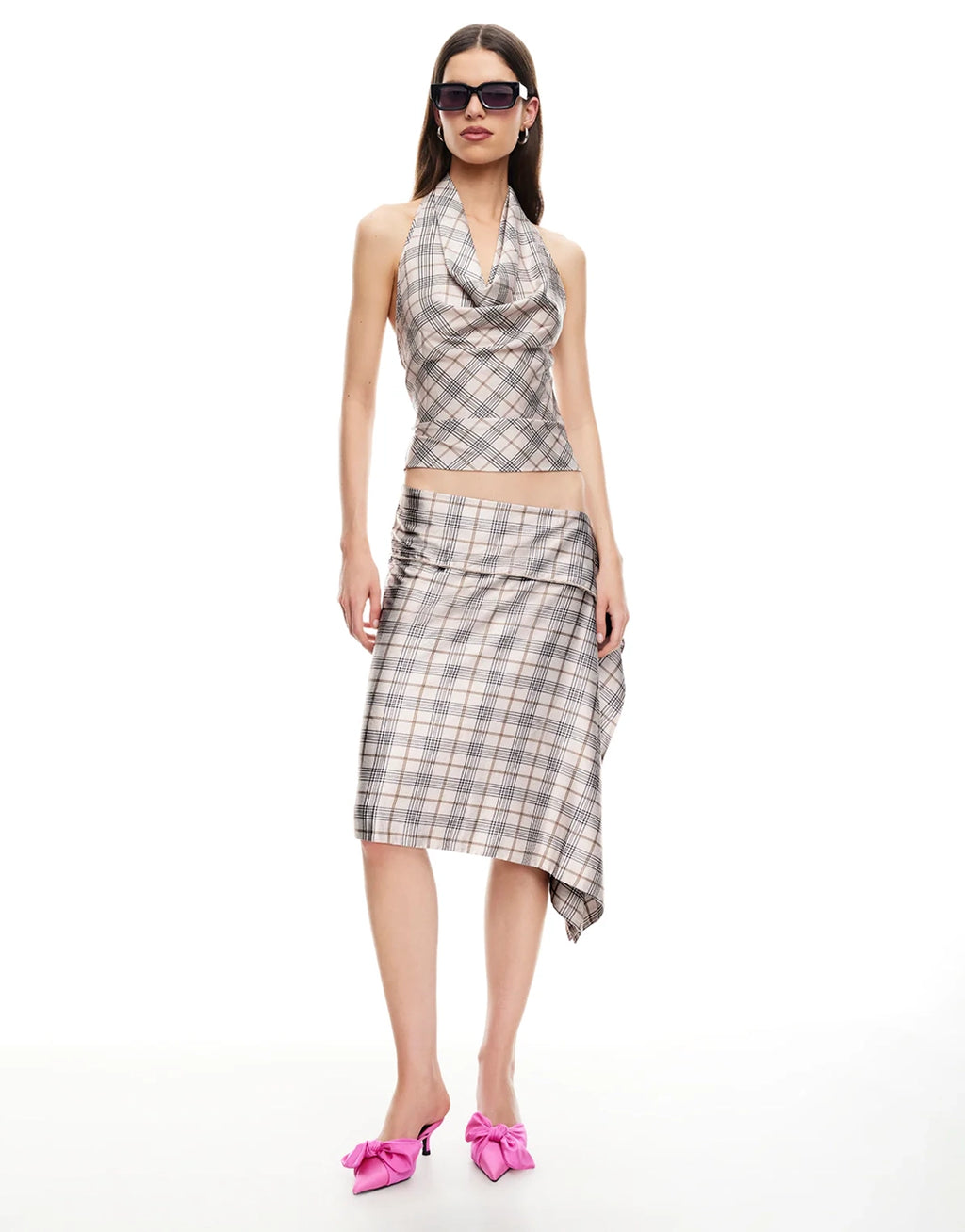 Heritage Halter Top - Beige Plaid