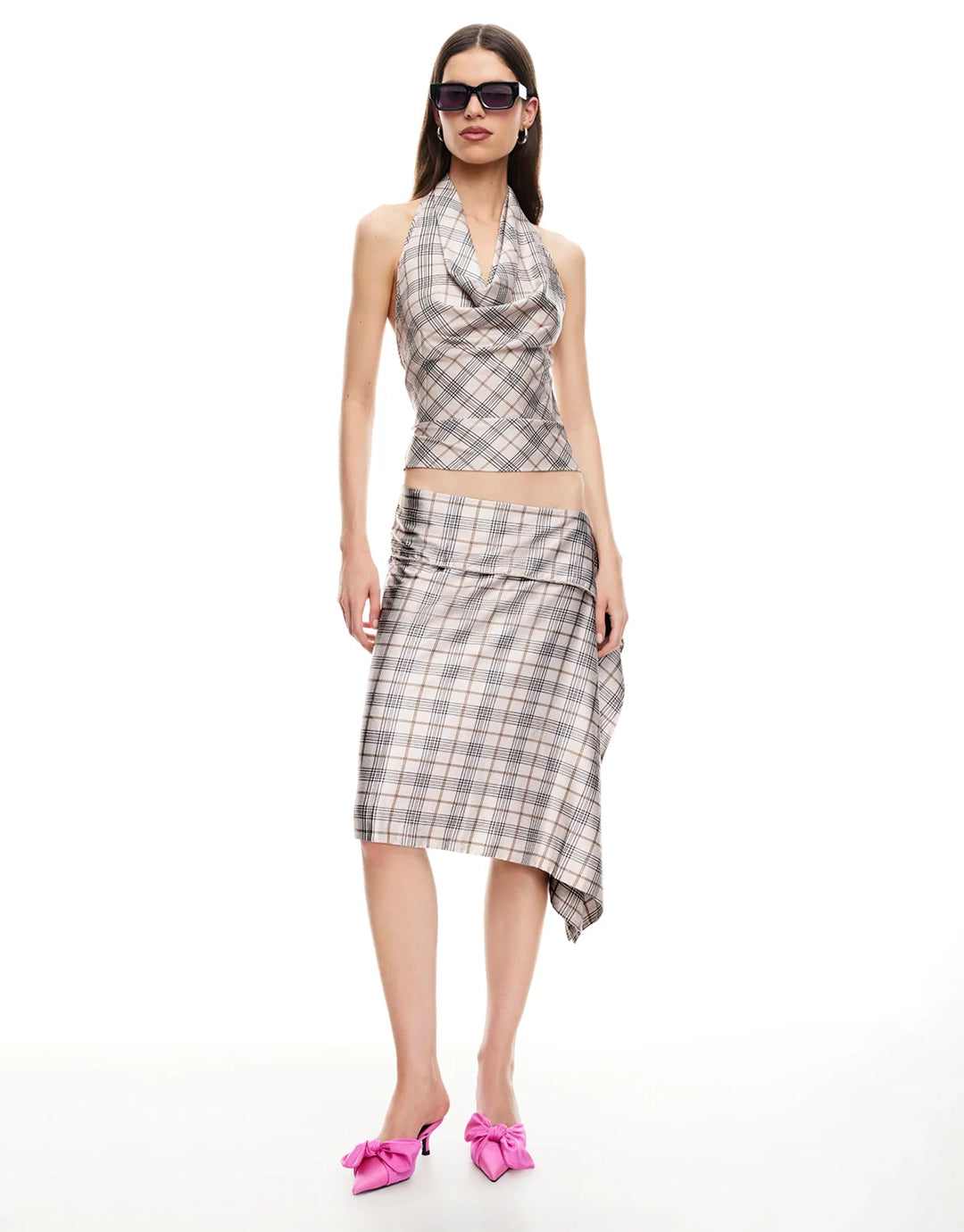 Heritage Halter Top - Beige Plaid