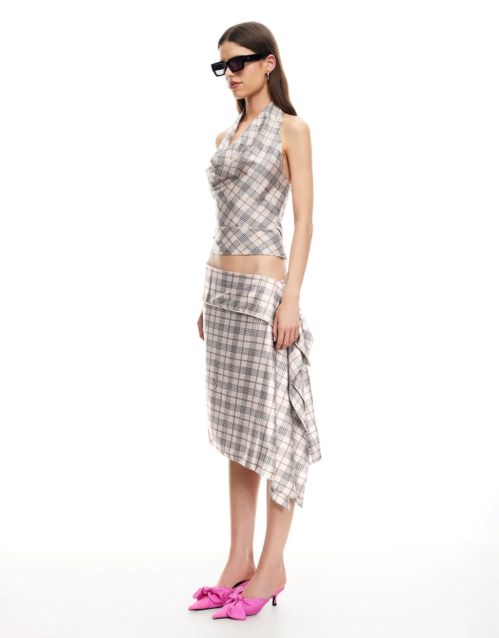 Heritage Halter Top - Beige Plaid