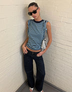 Bloom Short Sleeve Top - Navy Sea Stripe by Lioness - view 2