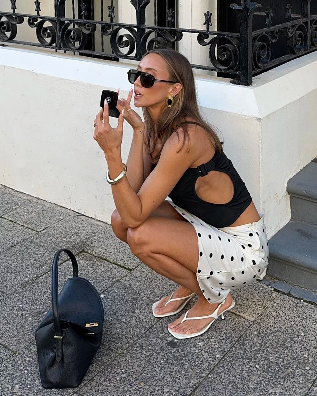 Shoreline Midi Skirt - Cream Polka