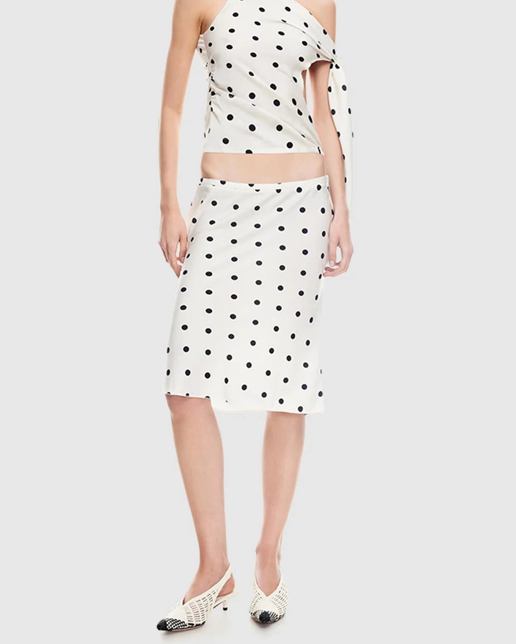 Shoreline Midi Skirt - Cream Polka