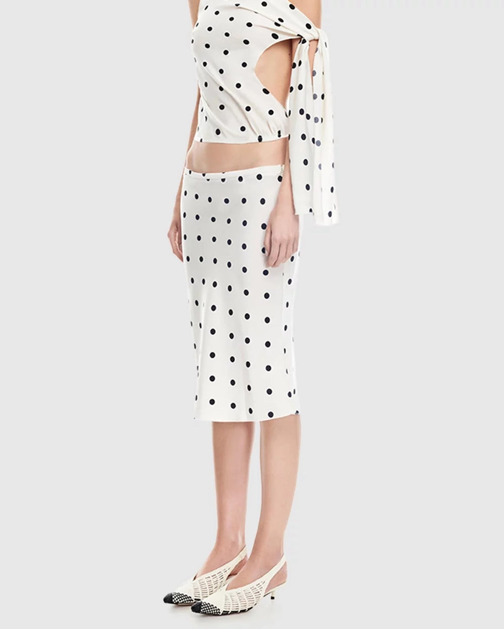 Shoreline Midi Skirt - Cream Polka
