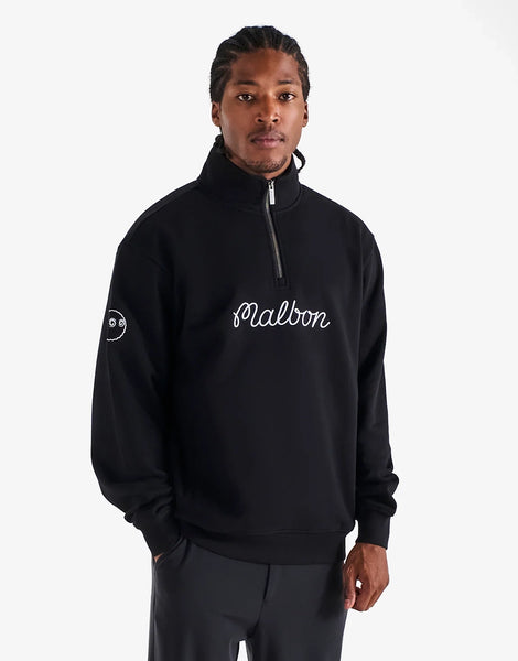 Malbon Icons Collegiate Quarter Zip Sweatshirt - Black – Wally