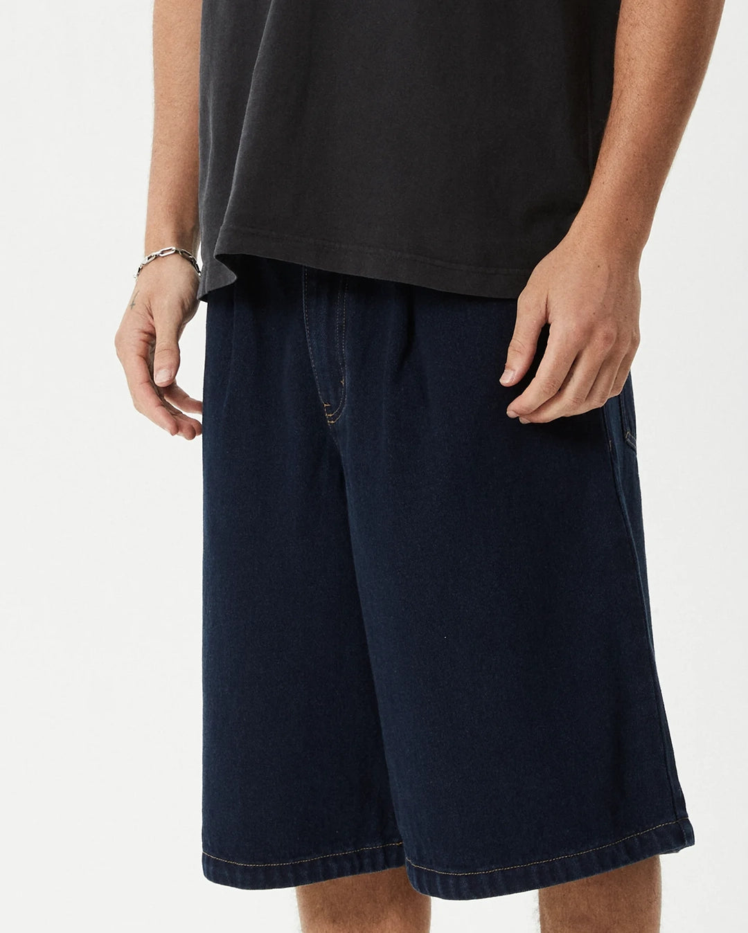 Fast Forward 24" Ultra Baggy Denim Pleated Shorts - Ink