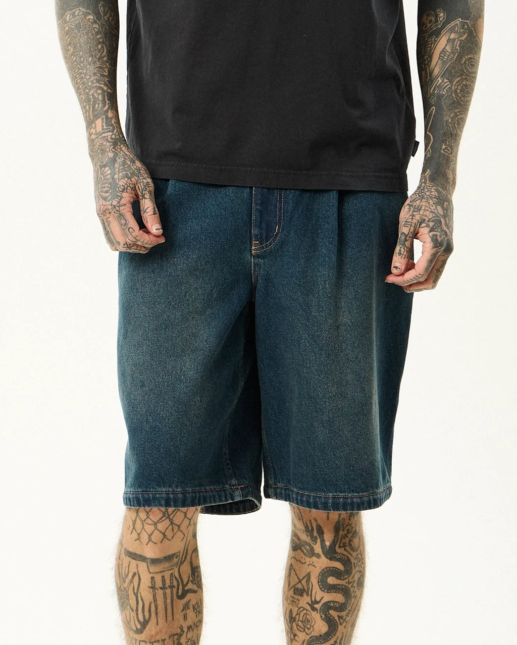 Fast Forward 24" Ultra Baggy Denim Pleated Shorts - Vintage Wash by Afends - view 6