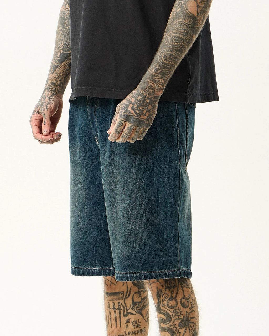Fast Forward 24" Ultra Baggy Denim Pleated Shorts - Vintage Wash by Afends - view 7
