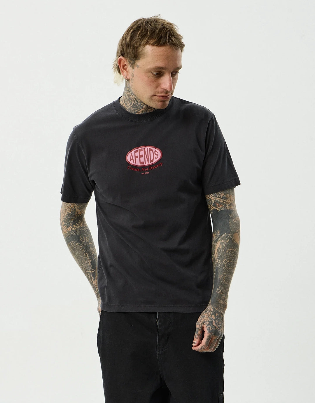 Destroyed Retro T-Shirt - Stone Black by Afends