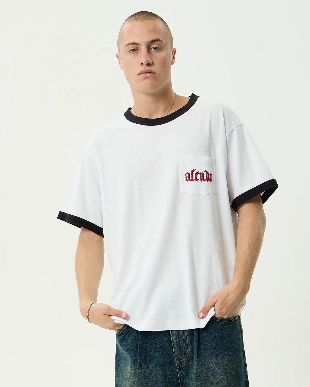Drop Zone Boxy Ringer Tee - White by Afends